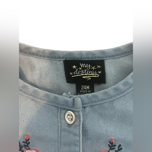 Destiny Girl’s Floral Embroidered Denim Dress with Floral Leggings. 24M. Good Co - Picture 5 of 6